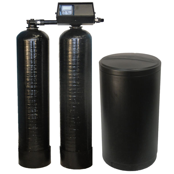 Fleck 9100 SXT twin water softener with round brine tank